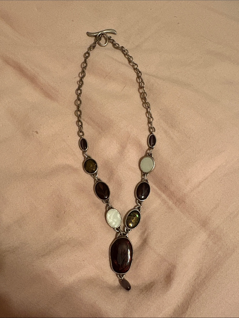 Silver Multi-Stone Purple and Cream Necklace
